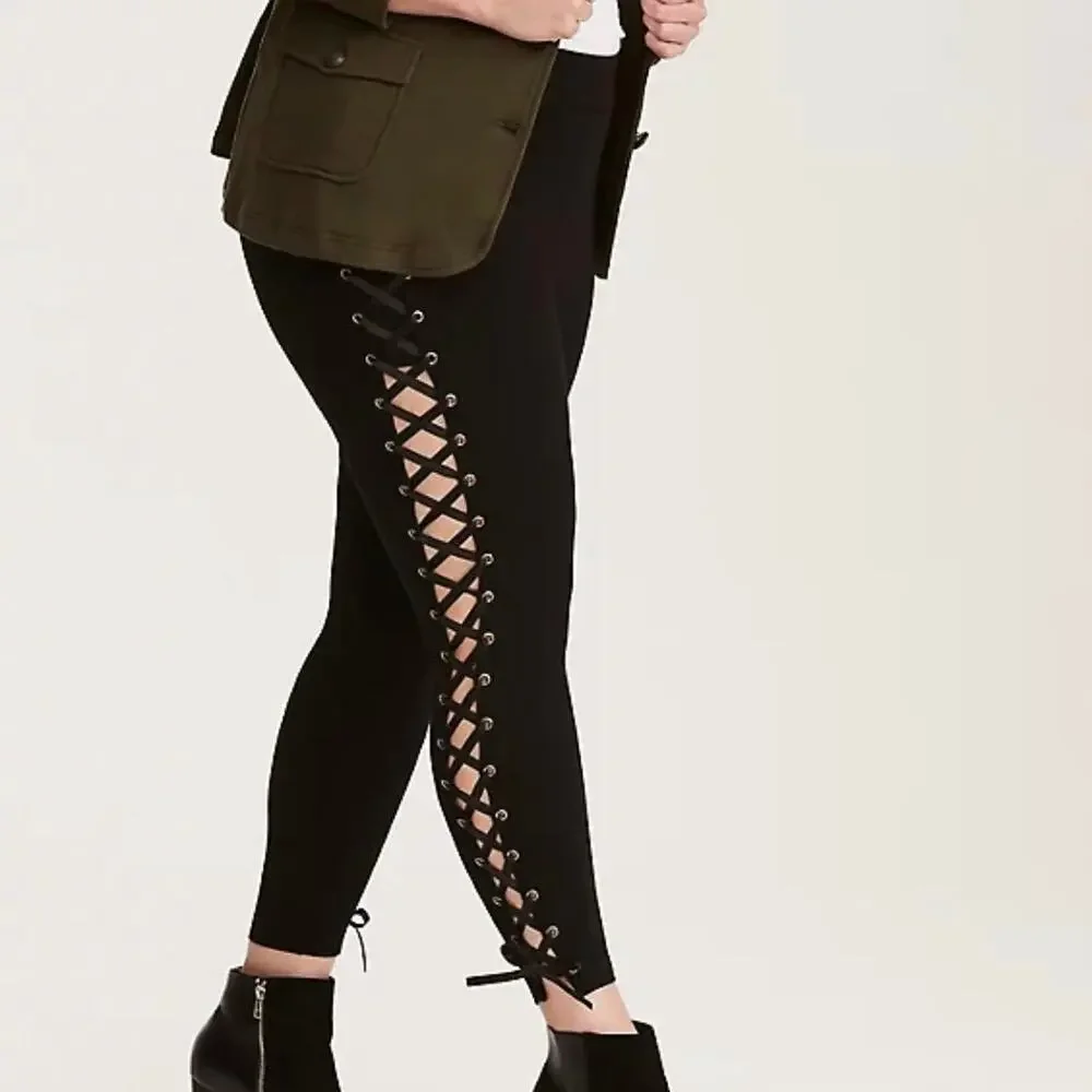 Torrid Black Lace-Up Leggings - Sexy Corset Lace Up Detail